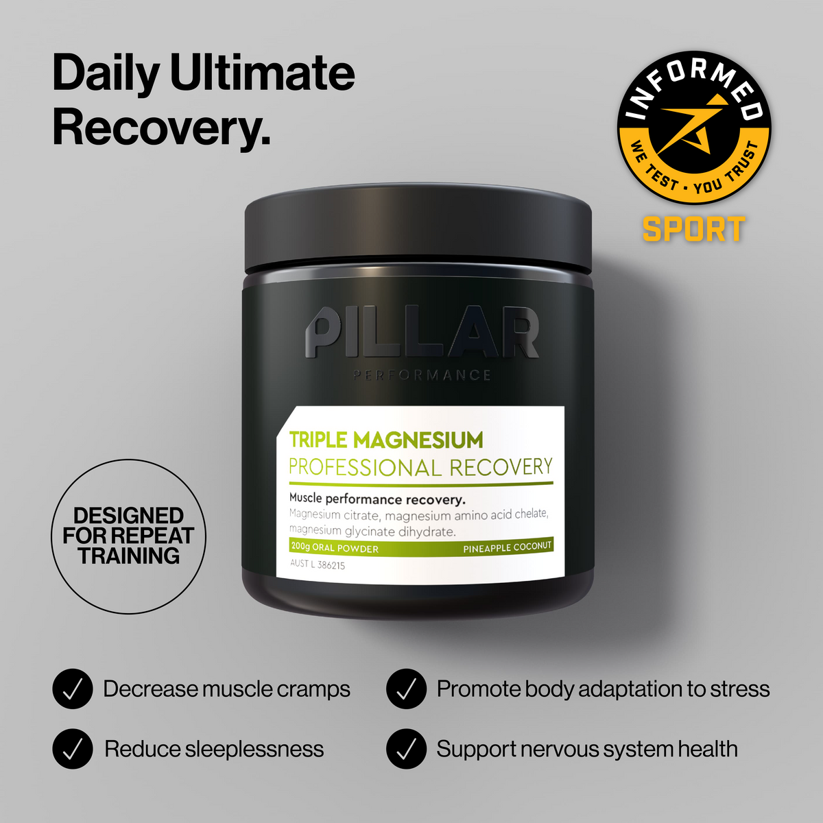 Triple Magnesium Powder - Pineapple Coconut - Jar (40 Serves)